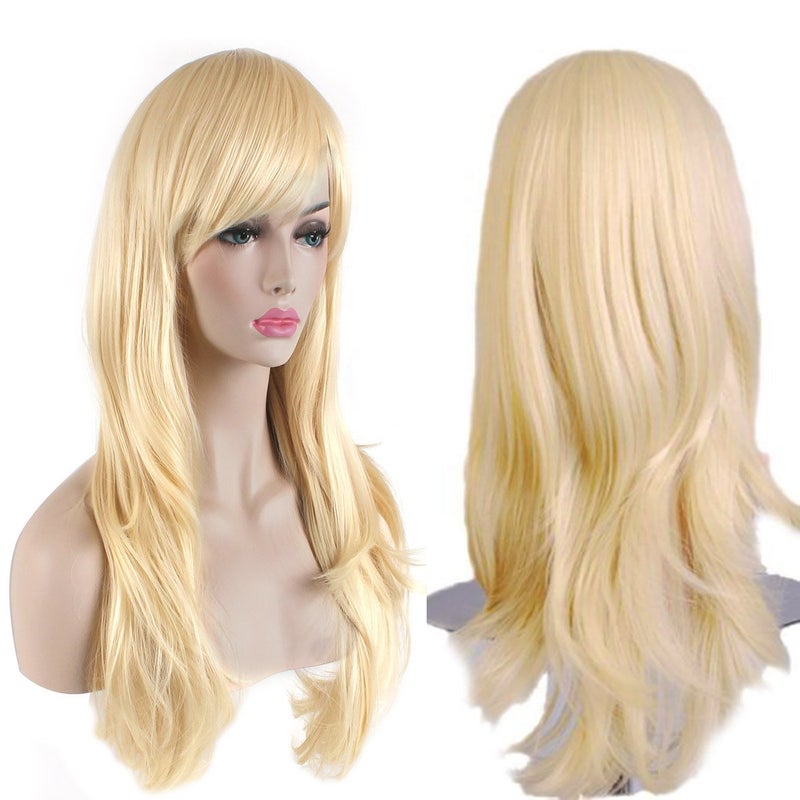 Akstore 28 inch Fashion Wigs Long Wavy Curly Hair Cosplay Wig (Golden) - Image 1